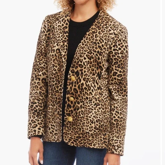 NWOT Never Worn Karen Kane Leopard Corduroy Blazer Petite Medium - Picture 3 of 15